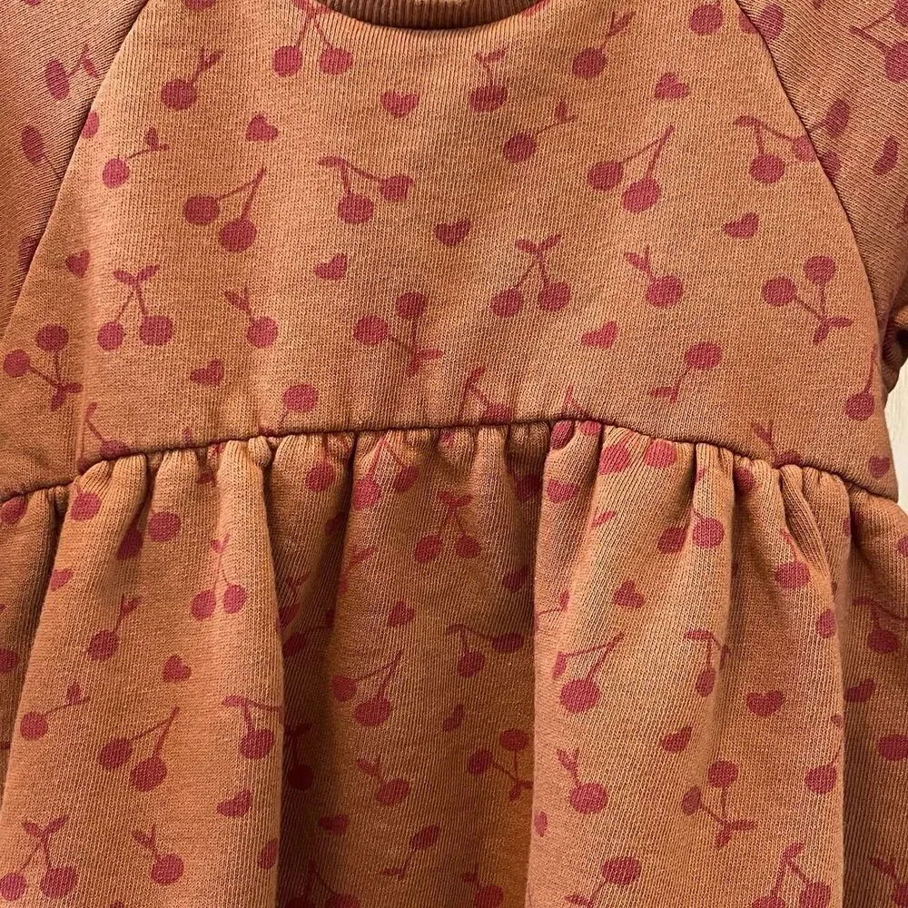 Zara Girls Cherry Print Sweatshirt Dress Burnt Orange Size 2-3 years